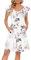 PLOKNRD Sommerkleid Damen V-Ausschnitt Midi Kleider mit Taschen Knielang Blütenblättern Kurzarm Freizeit Strandkleider Weiße Blume Alle M