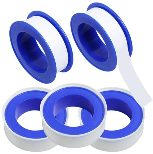 Greacesrio Lot de 5 Teflon Plomberie, Teflon Ruban 12mm x 10m Ruban Étanchéité, pour l'étanchéité des raccords filetés, Piscines, Cuisines,Robinets, Douches et Baignoires (blanc)