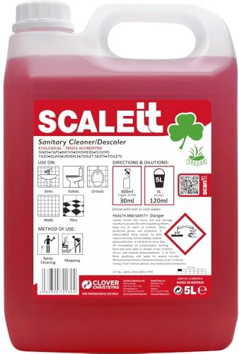 Scaleit Sanitary Cleaner and Descaler, Concentrated Acidic Liquid for Washrooms, Christeyns Clover (5 Ltr)
