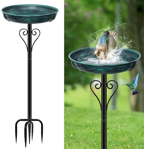 ODSNANIE Bain d'oiseaux pour Extérieur Abreuvoir Oiseaux, Mangeoire Oiseaux Extérieur, Mangeoire Oiseaux Sauvage Décoration métallique en Fonte pour Le Jardin (Vert Vintage)