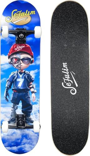 Sefulim 31 x 8 Zoll komplettes Skateboard 7-Schicht kanadischer Ahorn Double Kick Deck Concave Cruiser Trick Skateboard für Jungen Mädchen Teens Erwachsene Anfänger (AI Boy)