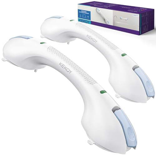 KEKOY Maniglia Doccia Anziani Ventosa Forte con Indicatore, Maniglione Bagno Disabili, Maniglione Doccia per Anziani/Adulti – Senza Trapanare, Rimovibile per Bagno/Vasca (Blu*2, 44,5 cm)