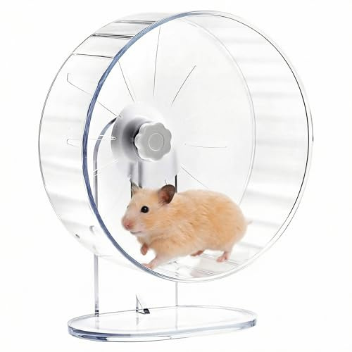 QWORK® Silent Hamster Exercise Wheel, 22CM (8.6) Quiet Running Drum with Adjustable Height, PS Plastic and Acrylic Base, for Hamster Gerbil Chinchilla Small Animals