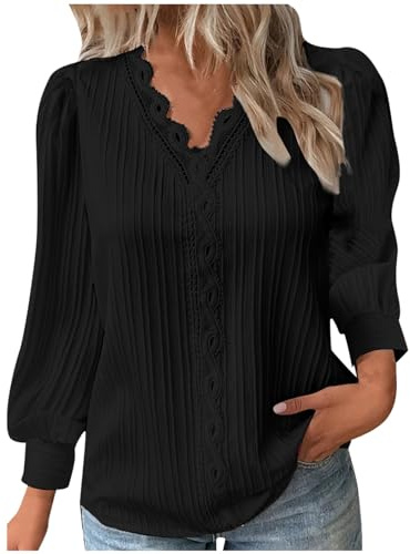 Generisch Ropa embarazada Vestido de invierno Blusa de manga larga para mujer con cuello en V y ribete de volantes: camisa elegante y femenina con botones con encaje floral Parte superior con malla