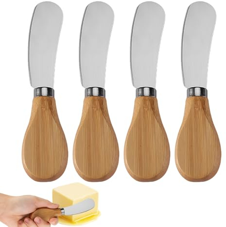 Cheese Spreader Knives,4 PCS Stainless Steel Butter Knife Spreader with Wooden Handle,Small Cheese Knives for Charcuterie Board