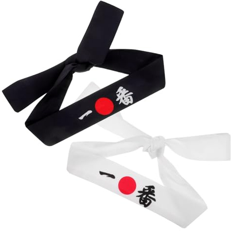 AUTSUPPL Fascia per Chioma Samurai da Chef Giapponese Set 2 Pezzi Fascia Larga da Karate Assorbimento Sudore da Cucina per Sport e Feste in Maschera