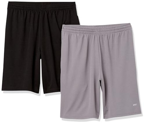 Amazon Essentials Men's Athletic Basketball Gym Shorts, Breathable Moisture Wicking, Loose-Fit Performance Tech, Pack of 2, Black/Grey, Small