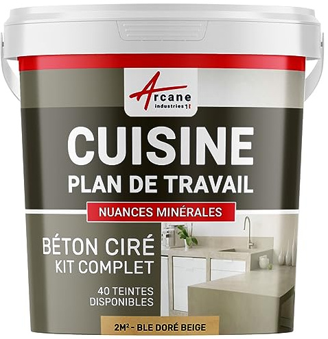 Béton ciré cuisine, plan de travail, crédence, évier, sol et mur, revêtement mural décoratif, kit complet - 2 m² (en 2 couches) Blé Doré Beige - ARCANE INDUSTRIES