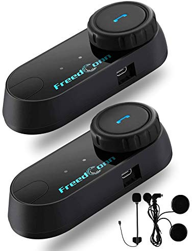 FreedConn Motorcycle Bluetooth Headset, TCOM VB 2-Way 800M Helmet Communication Systems,Motorbike Bluetooth Intercom, intercomunicador para motos/FM/BT5.0/Siri/2 in 1 Mic for full/3/4 Helmet(2Pack)