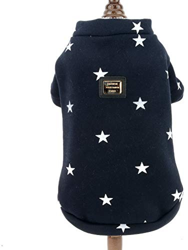 SMALLLEE_LUCKY_STORE Star Print Pet Fleece Sweatshirt Jumper Sweater Jacket for Small Dogs Cats Boy Girl Crewneck Soft Warm Winter Coat Puppy Clothes Chihuahua Yorkie,Dark Blue S