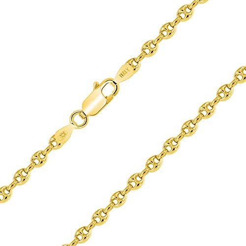 PLANETYS - Chaîne Maille Grain de Café Argent 925/1000 Plaqué Or Jaune 18 Carats Largeur 2.5 mm 45 cm