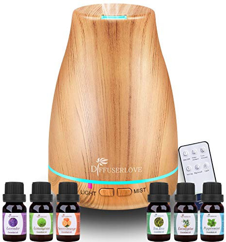 Diffuserlove Diffuseur d'Huiles Essentielles LED Electrique 200ML Humidificateurs de Brume de Diffuseur d'Arôme de Grain, en Acrylonitrile butadiène styrène (ABS)