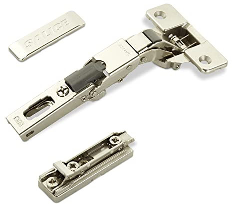 2 x Salice Universalscharniere 110° Bohrbild T48 Push Open für abgerundete, überfälzte und profilierte Türen mit Linear-Montageplatte Höhe 3 mm Exzenterverstellung, Scharnierarmabdeckung