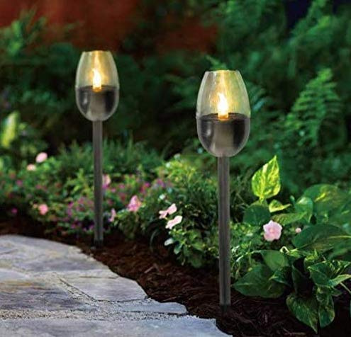 Garden Mile 4 x Flickering Solar Torch Lights with LED Flame Effect Waterproof Garden Stakes for Outdoor Yard Pathway Driveway Porch Patio Landscape Lawn Security Lighting Decor