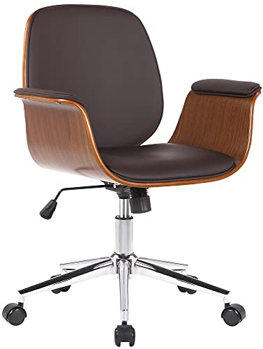 CLP Silla De Oficina Kemberg En Cuero & con Estructura De Madera I Silla De Escritorio Moderna Regulable En Altura, Color:Nuez/marrón