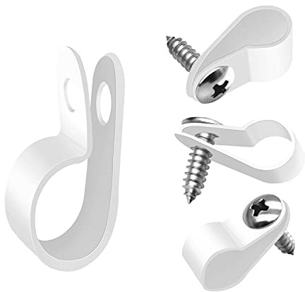 mankk 100PCS 1/4 Inch Rope Light Clips P-Style Mounting Clips Plastic Cable Clamps with Compatible Stainless Steel Pan Head Phillips Screws for Wire Management M-034-W-LS