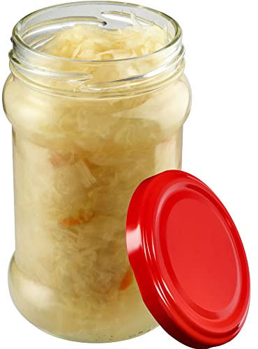 KADAX Lot de 10 bocaux de 315 ml avec couvercle à visser fi66 mm pour miel, dessert, confiture, bocaux hermétiques, ronds, pots à confiture, pots à miel (10 pièces, rouge)