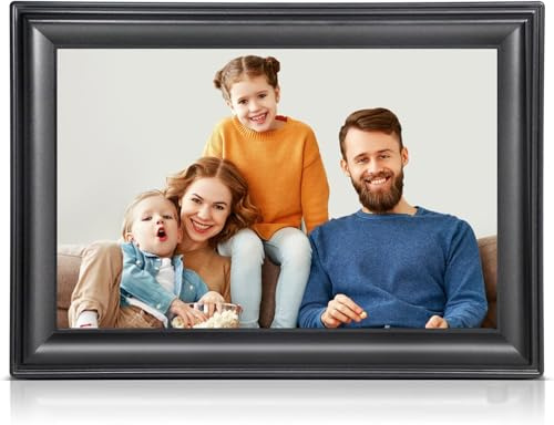 Canupdog WiFi digital bildram 10,1 tum, 1080P IPS pekskärm digital fotoram med 16 GB minne, automatisk rotering, väggmonterbar, skicka direkt foton eller videor från var som helst via Uhale-appen