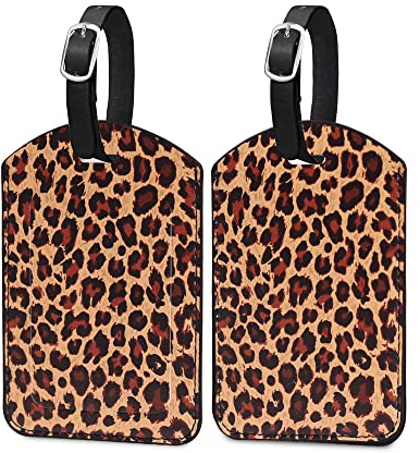 Luggage Tags,2 Pcs Leather Baggage Labels,Luggage Tags for Suitcases,Travel Luggage Tag with Name ID Card for Luggage Cruise Waterproof Travel Accessories (Leopard Print)