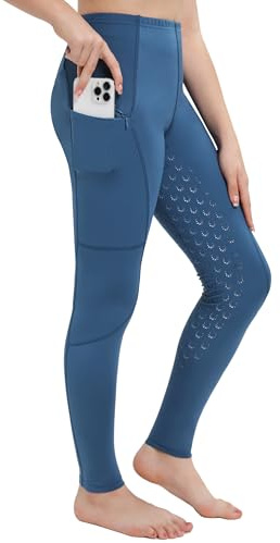 FitsT4 Sports Kinder Reiten Hosen Mädchen Reithose Silikon Vollbesatz Reitleggings mit Seitenaschen,Marineblau,M