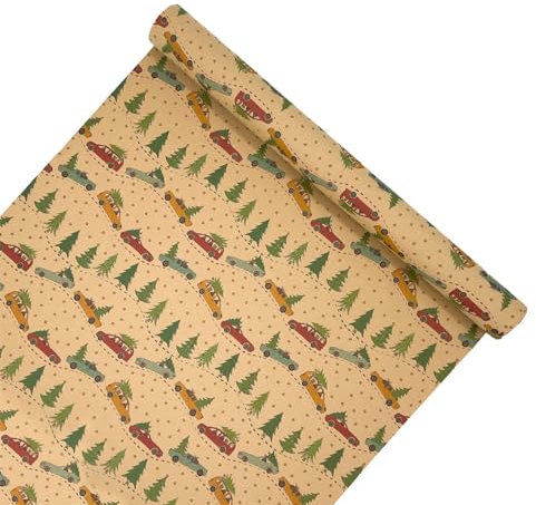 HBell Christmas Wrapping Paper Roll,43cm x 15m Weihnachtsbaum Geschenkpapier,Xmas Kraft Geschenkpapier,Perfekt für Weihnachten Geschenkverpackung,Neujahr,Festival,Party Dekoratione