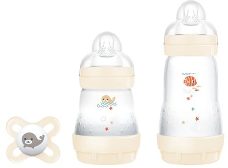 MAM Starter Set mit 2 Babyflaschen Easy Start Anti-Kolik, 160ml und 260ml mit Sauger aus SkinSoftTM Silikon, mit Original Start Schnuller, 0+ Monate, neutral