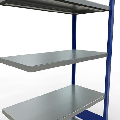 qpool24 Anbauregal, Fachbodenregal Stecksystem MULTIplus250, 2000 x 1000 x 500 mm (HxBxT), 5 Fachböden, Längenriegel, RAL 5010 enzianblau/verzinkt