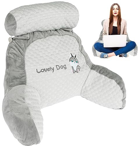 Reading Pillow for Bed Lovely 2 In 1,Back Support Cushion with Arms Detachable Backrest Support Pillow Cuddle Cushion for Bed,Back Gaming Pillow Reading Back Support Pillow (Ice Bean(M), Husky)