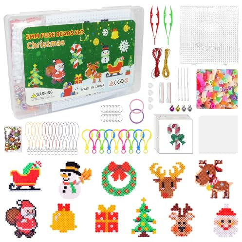 Bügelperlen Weihnachten, Bügelperlen Platten mit Bügelperlen Set, Weihnachten Bügelperlen Vorlagen Basteln Handwerk, 15 Weihnachten Muster mit Steckplatte für Kinder Geschenk Weihnachtsdekoration