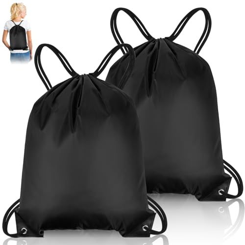 GAOHUI 2PCS Drawstring Bags, Waterproof Swimming Bag for Kids Adults, Black PE Bags Small Gym Backpack for School Sports Swimming Gym Travel Beach