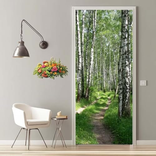 Adesivi per Porte 3D Paesaggio Adesivi per Porte Interne, Adesivo Porta Autoadesiva Bosco Trompe L'Oeil Porta Pellicola Adesiva Poster Sticker Murale Decorazione da Parete Regalo 90X200cm -MT1054