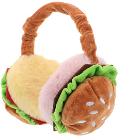 FRCOLOR Cute Hamburger Ear Warmers, Foldable Plush Earmuffs for Winter, Windproof and Thermal Ear Covers for Outdoor Activities