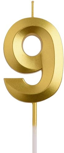 Diamond Gold Number Birthday Candles, Gold Number Candles, Cake Candle, Birthday Candles Numeral Candles Cake Topper Decoration for Birthday Party Wedding Anniversary Celebration Supplies(9)