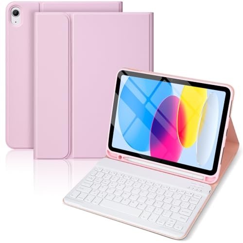 SXNIWBAI Keyboard Case for iPad 10th Generation 10.9 2022 & 11th Gen (A16) 11 2025 - Magnetic Detachable UK Layout Keyboard with Pencil Holder, Pink