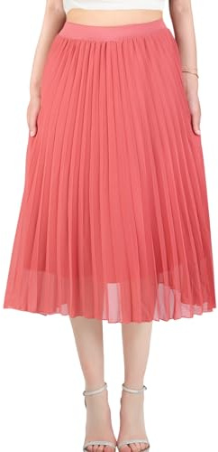 Kefiyis Falda para mujer larga plisada de verano, falda de verano de línea A, falda de cintura alta elástica con volantes, elegante falda de gasa midi, naranja, M