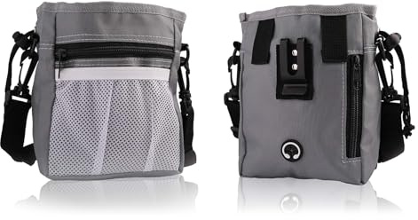 Techchii Borsa da passeggio per cani, borsa da passeggio per cani, 3 modi per indossare borse portatili per addestramento del cane, con cintura regolabile in vita e tracolla, tasche multiple (grigio)