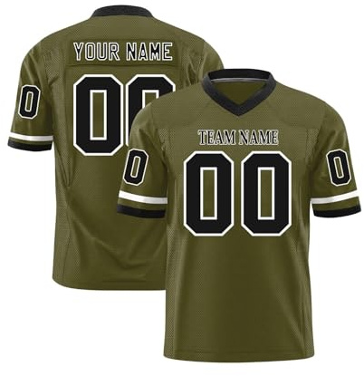Custom American Football Jersey Printed Team Logo Name Number Sports Breathable Quick Dry T Shirt Personalized Jerseys for Men Women Youth Preschool Army Green