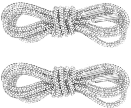 APLZGMG 2PCS Glitter Rhinestone Shoe Laces, Silvery Sparkly Drawstring Cords for Sneakers, Hoodies, Sweatpants & Bags, Round Bling Shoe Laces Replacement (47 in, Silver)