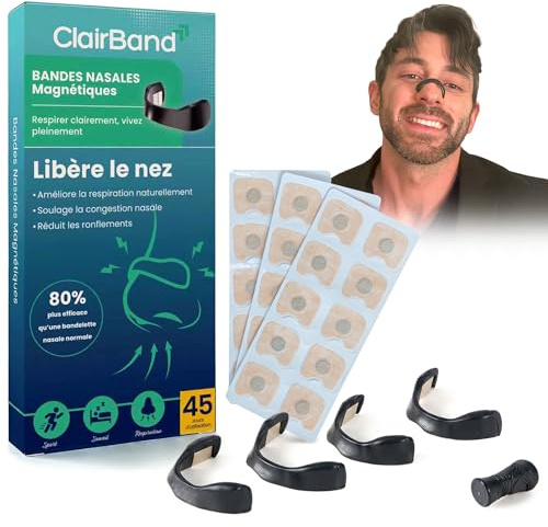 Clairband™ Bande Nasale Magnétique (90 Patchs) – Écarteur Nasal Anti-Ronflement - Dilatateur pour le Sommeil et le Sport – Adhésif Puissant, Respiration Optimisée, Résiste à la Transpiration