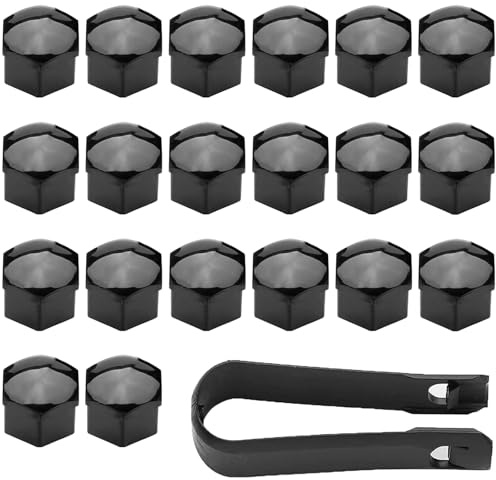 Saituo Home 20 Pièces Cache Ecrou, Capuchon d'écrou de Roue 17mm, Cache Boulon de Pneu Hexagonaux, Ecrou Antivol Universel avec Ensemble d'outils de Démontage pour Voitures (Noir)