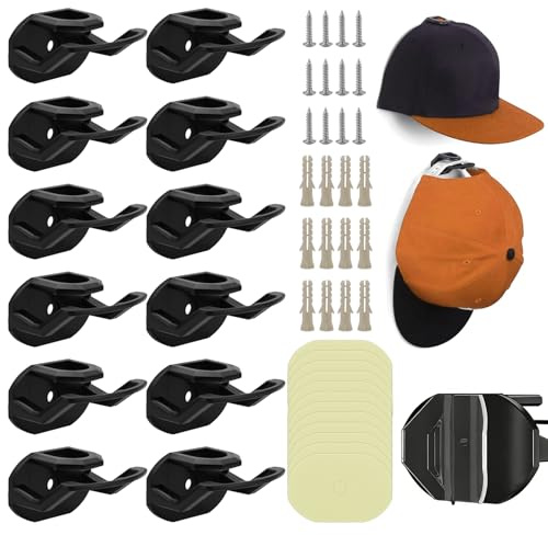 HZOUHONG 12 Stück Cap Halter, Cap Halterung Wand Selbstklebender, Kappenhalter, Halter für Cap Haken zum Aufkleben, für Basecaps Hüte Mützen SonnenhüTe und Zubehör (Schwarz)