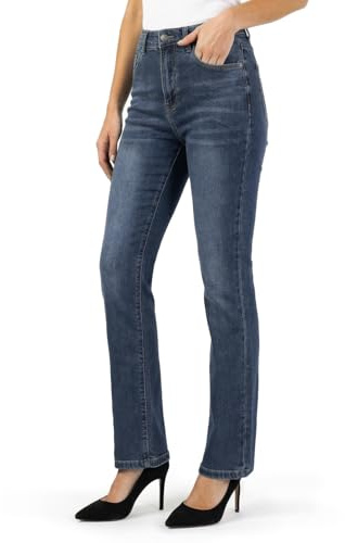 Zylioo Jeans altos para mujer, entrepierna de 32/34 pulgadas, pantalones de mezclilla elásticos largos, pierna recta, tiro medio, ajuste clásico para mujeres altas, Azul oscuro, Medium X- Alto