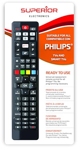 Superior Electronics Universal Replacement Philips - Telecomando Universale per Tutti i Televisori Philips - Pronto all’Uso Senza Programmazione - Compatibile con Smart TV Philips - Nero - SUPTRB004