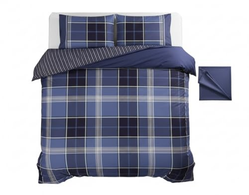 Rapport Argyle påslakanset, polyester-bomull, blå, dubbel