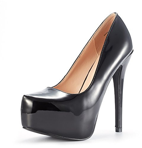DREAM PAIRS Women's Slip On Stiletto High Heel Platform Dress Court Shoes SWAN_30,Size 6,Black/pat,SWAN_30