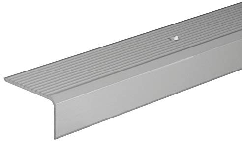 Gedotec Treppenkantenprofil silber | 1000 mm Stufen-Kantenprofil | Winkelprofil, Bodenprofil gelocht zum Schrauben | Winkel-Schutzprofil 41 x 23 mm | 1 Stück - Treppen-Winkelprofil mit Rillen