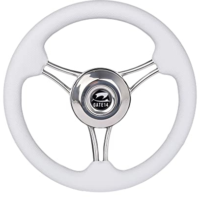 GATE14® Panarea' 6-Speichen-Bogensteuerrad aus Edelstahl und weißes PU für Boot oder Schlauchboot Ø 35 cm