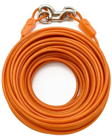 IntelliLeash Cables de amarre de 100 pies para perros grandes, fuertes, seguros y duraderos para hasta 250 libras, cable galvanizado resistente a la intemperie y al desgaste para uso exterior