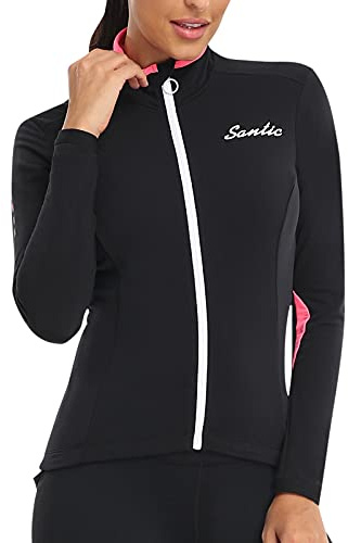 Santic Vestes Cyclisme Femme Sport Course Hiver Coupe-vent Polaire Thermique Anoraks VTT Jackets Noir