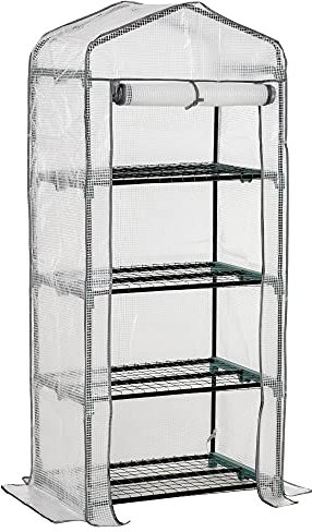 Outsunny 4 Tiers Mini Portable Greenhouse Compact Plant Grow Shed Metal Frame PE Cover 160H x 70L x 50Wcm